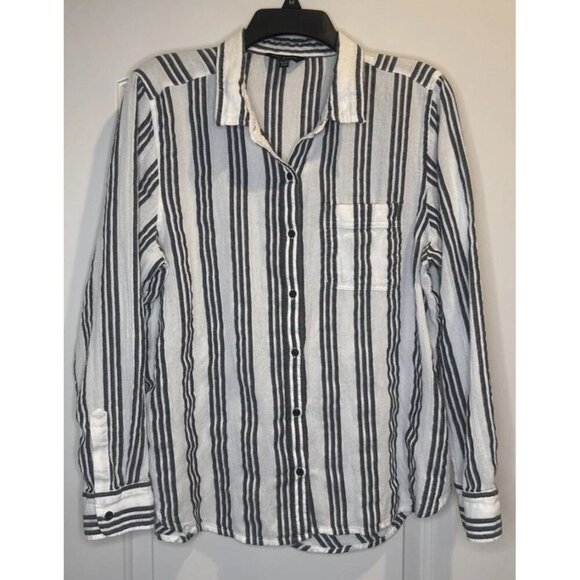 Lucky Brand Womens Stripe Button Up Back Button Detail Top Blouse Sz XL - Picture 1 of 11